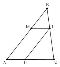 На стороне вс треугольника abc выбрана точка т и через нее проведены прямые тм и тр, параллельные со