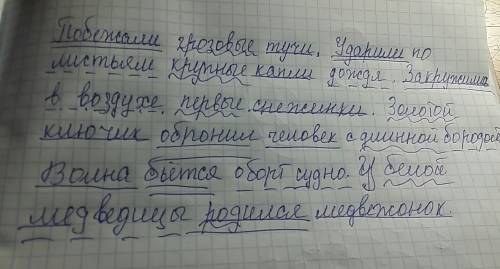 Спиши предложения.разбери их по членом предложения и частям речи побежали грозовые тучи.ударили по л