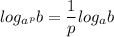 log_{a^p}b = \dfrac{1}{p} log_ab