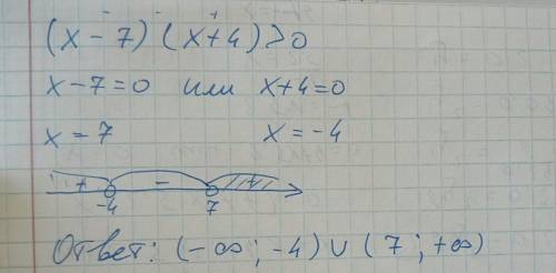 Решите неравенство (x-7)(x+4)> 0