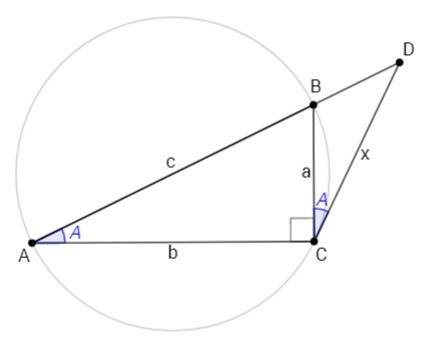 Впрямоугольном треугольнике , катеты которого св и са равны а и в,проведена прямая, касающаяся описа