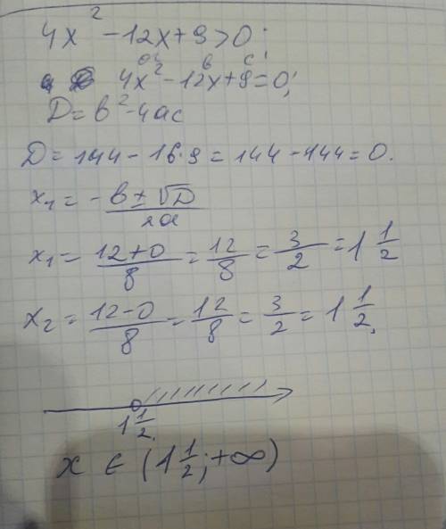 4x^2-12x+9> 0 выражение. решить с дискриминантом