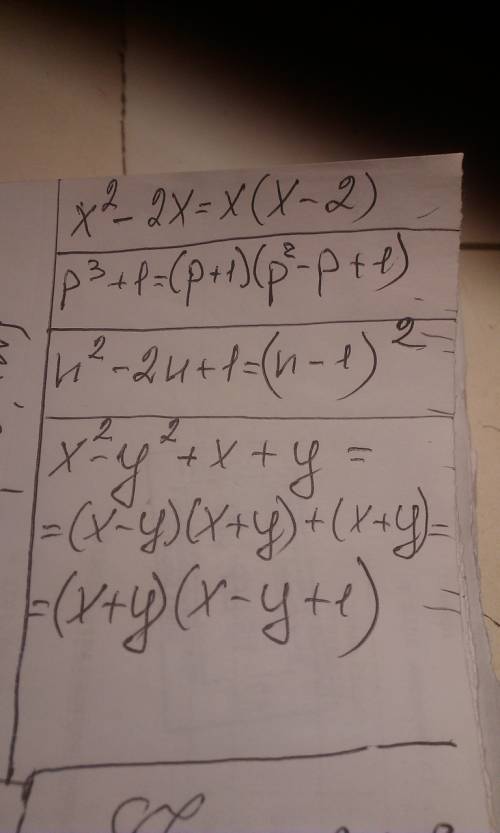A) x^2-2x= б) р^3+1= в) n^2-2n+1= г) х^2-y^2+x+y=