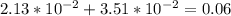 2.13*10^{-2} + 3.51*10^{-2}=0.06