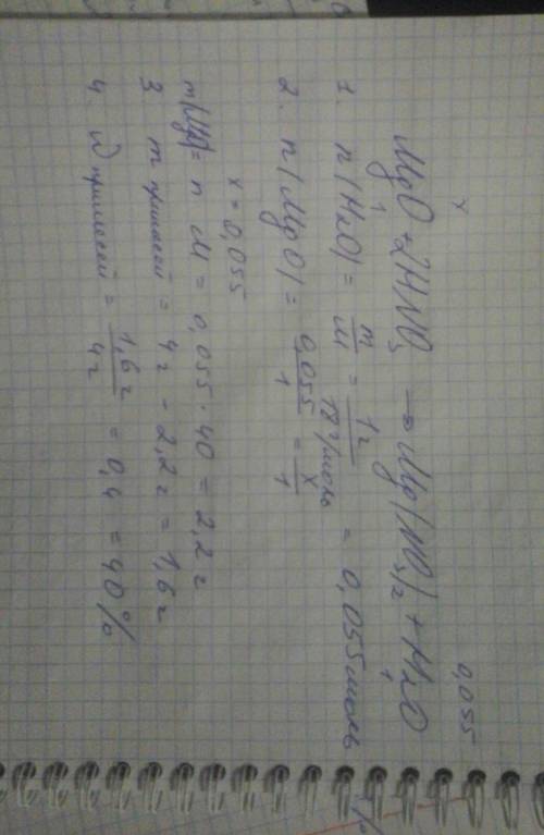 Определить массовую долю примесей в оксиде магния, если при взаимодействии 4г его с азотной кислотой