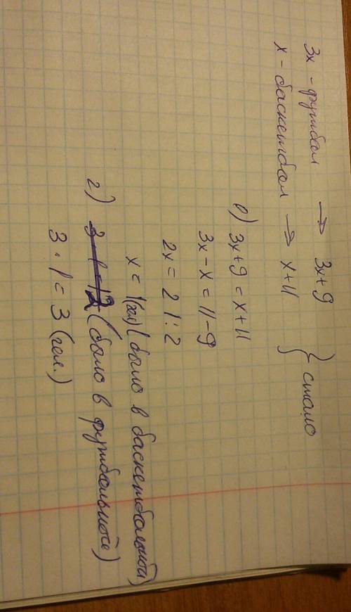 Решите в футбольной секции первоначально занималось в 3 раза больше учеников,чем в баскетбольной.ког