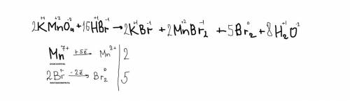Определите окислитель и восстановитель используя ионно-электронный метод kmno4 + hbr → br2 + kbr + m