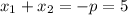 x_{1}+x_{2}=-p=5