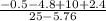 \frac{-0.5 - 4.8 + 10 + 2.4}{25 - 5.76}