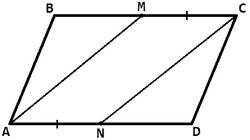 Точки м и n-середина противоположных сторон bc и ad параллелограмма abcd. докажите что четырёх уголь