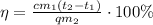 \eta=\frac{c m_1 (t_2-t_1)}{q m_2} \cdot 100 \%