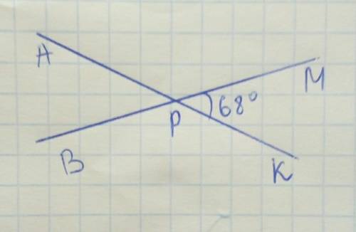 Начертите угол mpk,равный 68°,и вертикальный с ним угол apb