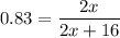 0.83 = \dfrac{2x}{2x + 16}