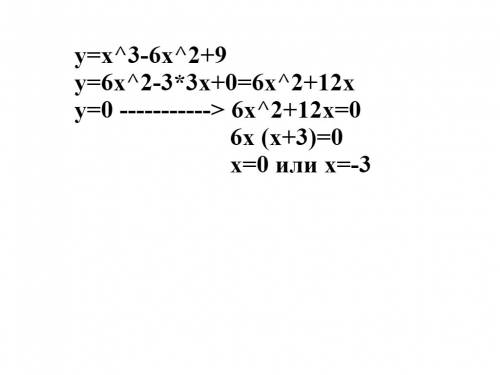 Определить количество точек экстремума функции y=x^3-6x^2+9