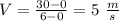 V=\frac{30-0}{6-0}=5 \ \frac{m}{s}