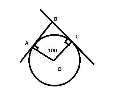 Хорда окружности стягивает дугу 100. найти угол между касательными, проведенными через концы этой хо