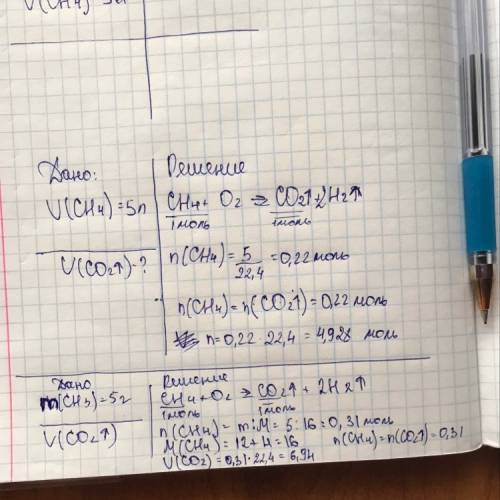 Какой объем углекислого газа (н.у) образуется при сгорании 5 л метана ch4?