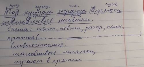 Выполни полный разбор предложения ,выпиши словосочетания ,составь схему .укажи части речи: под кусто