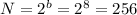 N=2^b = 2^8 = 256