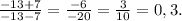 \frac{-13+7}{-13-7} =\frac{-6}{-20} =\frac{3}{10} =0,3.