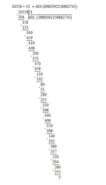 Деление с остатком: 20558: 51, 7200: 900, 6300: 700