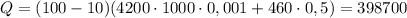 Q=(100-10)(4200\cdot 1000\cdot 0,001+460\cdot 0,5)=398700