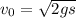 v_{0}= \sqrt{2gs}