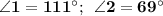 \bf \angle 1=111^{\circ}; \:\: \angle 2=69^{\circ}