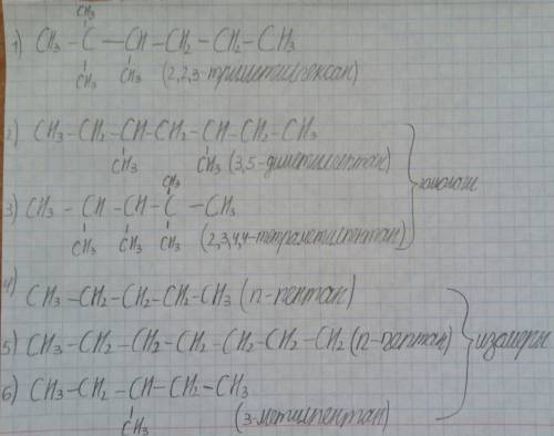 Составьте три изомера и два гомолога для 2,2,3-триметилгексан