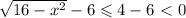 \sqrt{16-x^2}-6\leqslant4-6\ \textless \ 0