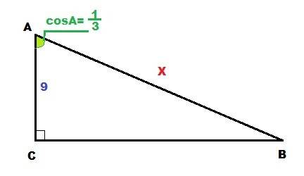 Втреугольнике abc угол c равен 90 градусов , ac=9, cos a= 1/3 . найдите ab