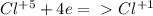 Cl^{+5} + 4e =\ \textgreater \ Cl^{+1}