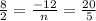 \frac{8}{2} =\frac{-12}{n} =\frac{20}{5}