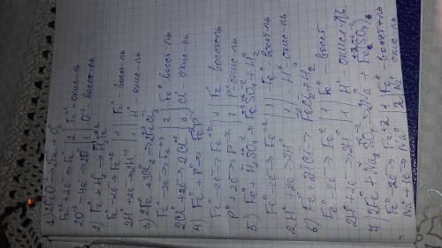 Надо составить овр с этими и реакциями: 1. 2feo=2fe+o2 2. fe+h2=h2fe 3. fe3+3h2=3h2fe 4. 2fe+3cl2=2f