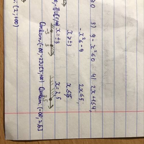 Решить систему неравенств: 1) 3 – х ≤ 2 2) х² – 1 ≥ 0 3) 9 – х² ≤ 0 2х + 1 ≤ 4 х > 2 х + 5 < 0