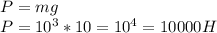 P=mg \\ P=10^3*10=10^4=10000H