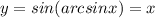 y=sin(arcsinx)=x