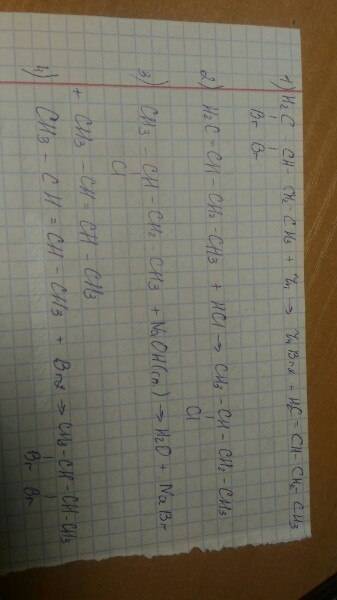 1,2-дибромбутан → бутен-1 → 2-хлорбутан → бутен-2 → 2,3-дибромбутан . выполнить реакцию, заранее .