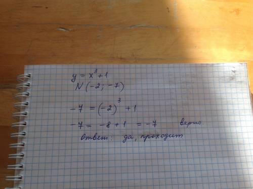 Выясните, проходит ли график функции y=x^3 +1 через точку n(-2; -7)