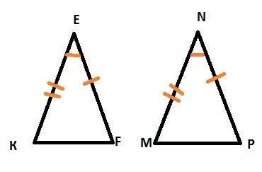 Втреугольниках efk и mnp,ef=np,∠e=∠n,ek=mn сравни треугольники efk и mnp какой угол в δefk=∠m