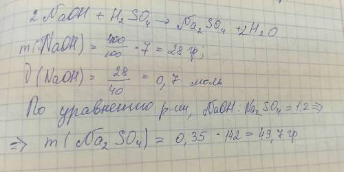 Найти массу соли, образовавшейся при взаимодействии 400 г 7%-ного раствора гидроксида натрия с серно
