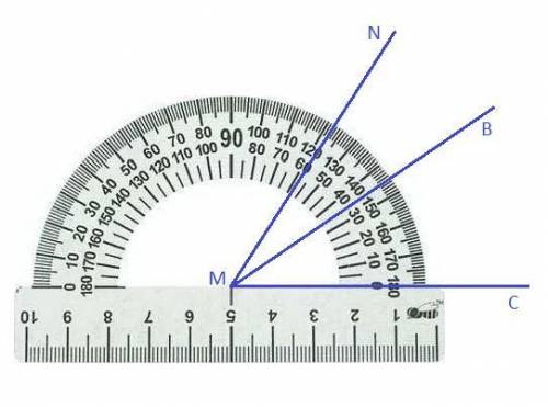 Постройте угол nmc величина которого равна 58 градусов. проведите произвольно луч mb между строками