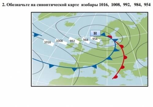 Обозначьте на карте изобары 1016 1008