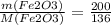 \frac{m(Fe2O3)}{M(Fe2O3)} = \frac{200}{136}