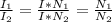 \frac{I_1}{I_2} = \frac{ I*N_1}{ I*N_2} = \frac{N_1}{N_2}