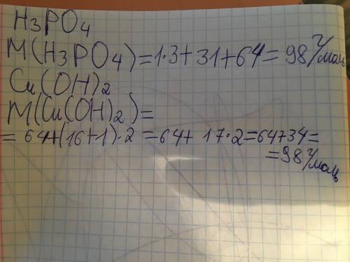 Вычислите относительные молекулярные массы следующих соединений h3po4 cu(oh)2