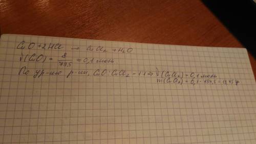 Инженеру рассчитать сколько хлорида меди можно получить из 8 г оксида меди