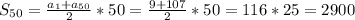 S _{50} = \frac{a _{1} +a _{50} }{2}*50= \frac{9+107}{2}*50=116*25= 2900