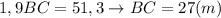 1,9BC=51,3 \rightarrow BC=27(m)