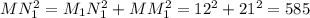 MN_1^2=M_1N_1^2+MM_1^2=12^2+21^2=585